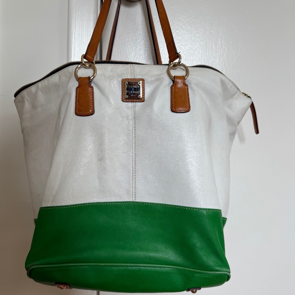 Dooney & Bourke White and Green Lambskin Shoulder Bag